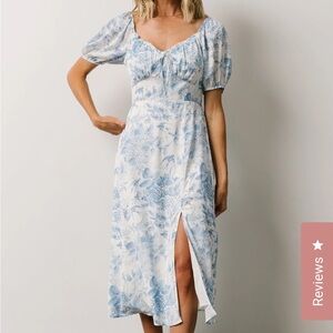 Baltic Born Blue and White Ruched Midi Dress